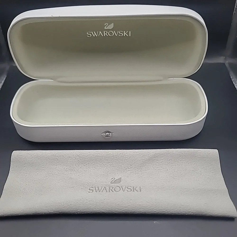 Swarovski Eyeglass Case ONLY White Good Hard Shell Swan Logo Protective